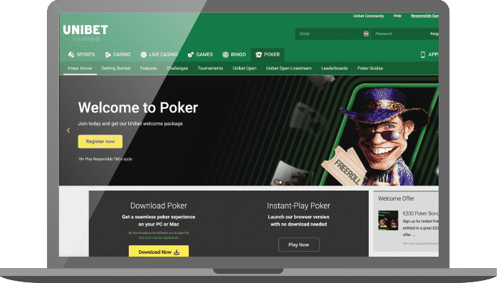 Unibet pokersajt på laptop